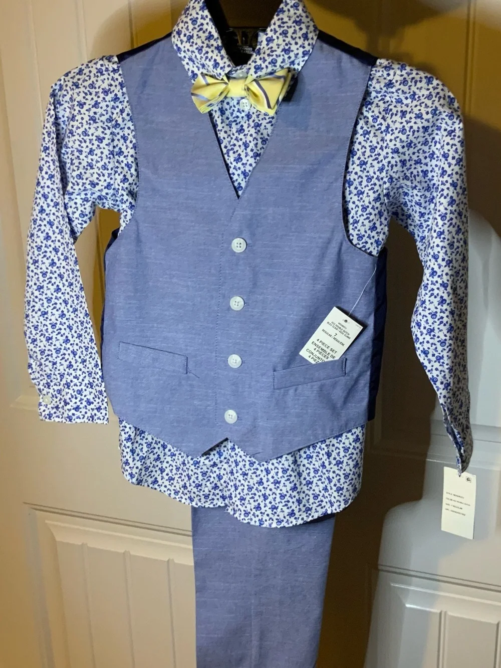 Nautica Boys Navy Floral Vest with Light Gray Bow Tie